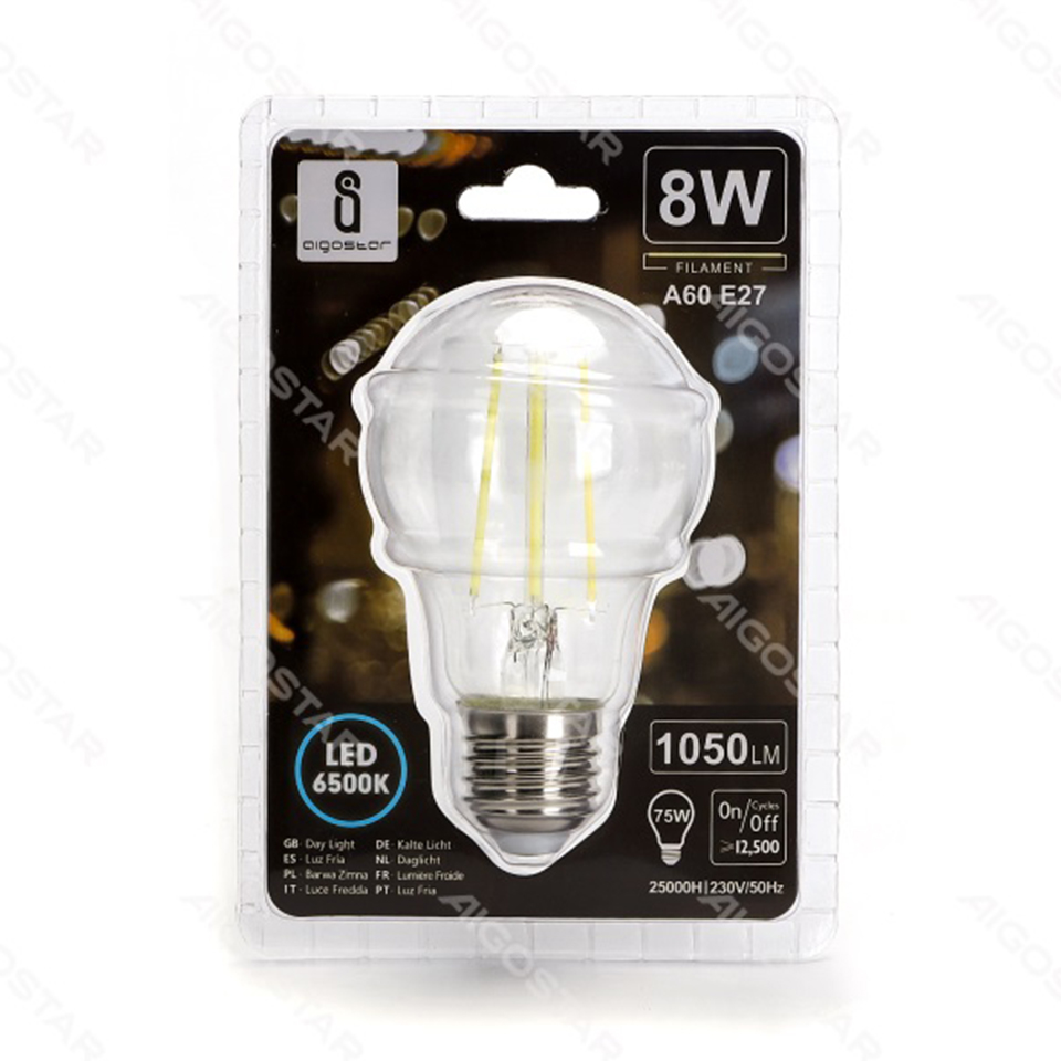 Lampadine a filamento Led A60 8W 6500K